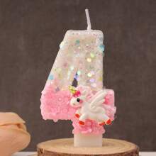 1 pieza de Vela de Cumpleaños Digital de Unicornio Rosa, Arcoíris y Poni, Vela de Cumpleaños con Lentejuelas para Decoración de Torta, Adecuada para Celebración de Aniversario de Niñas y Damas