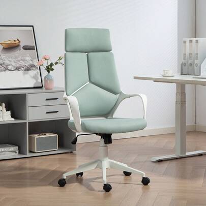 HOMCOM Sedia da Ufficio con Funzione Dondolo, Poltrona Presidenziale in Tessuto Regolabile e Girevole, 63x63x117-127 cm
