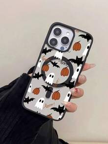 Funda para teléfono con diseño de fantasmas y murciélagos para Halloween, compatible con phone 16, 15, 14 Pro, 13, 12, 11, XR y XS Plus. Fabricada en silicona TPU, ofrece protección contra golpes y caídas, y tiene un tacto muy agradable. Es ideal para familiares, amigos y seres queridos. - Negro - Ver 2