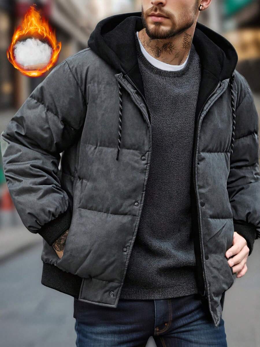 2025 New Men's Casual Hooded 2 In 1 Padded Coat, Winter , Fall - Black - View 1