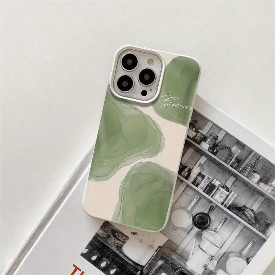Phone 1PC Fundas protectoras y fundas protectoras de imitación con orificios grandes con estampado de bloques verdes, adecuadas para phone16promax, 16 15pro, 14 14 Plus/14 Promax, 13 13 Pro, 12Pro, 11/11 Pro Pro Series. Regalos Cumpleaños Y Fiestas - Blanco - Ver 1