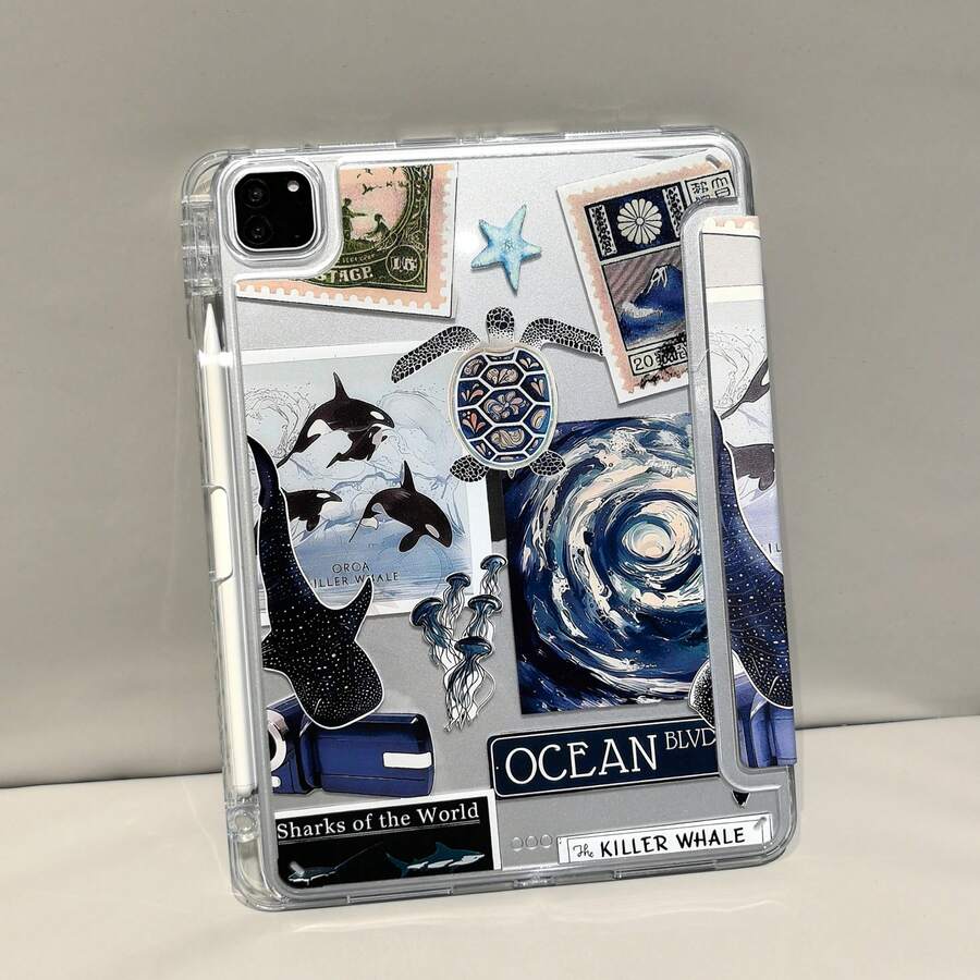 可吸附屏幕的iPad保护套，多折保护套，智能睡眠唤醒，适用于iPad 2020/2021/2022 Pro 11英寸，适用于iPad 5/6代9.7英寸，适用于iPad Air 4/5 10.9英寸，适用于iPad Air (M2) 11英寸等型号，带笔槽，3+Y折叠，多角度支撑平板电脑 - 彩色 - 查看 1