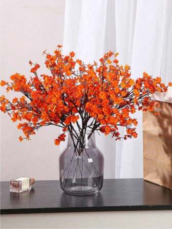 1 pieza/Set de 3 piezas Ramo de flores artificiales de plástico, Flores artificiales de cerezo y Flor del bebé, Arreglo de flores artificiales modernas para decoración del hogar, plantas artificiales, decoración de otoño, habitación, escritorio, jardín, decoración de habitación