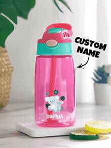 16oz/480ml Personalized Water Bottle For Kids, With Straw And Cap, Birthday/Back To School Supplies, Reusable, Suitable For Children, Boys, Girls And Teens, Great Gift Idea. 12oz/350ml Stainless Steel Water Bottle For Kids, With Silicone Straw, Unicorn, Butterfly, Space, Construction Vehicle Themes, Pink, Green, Blue, Purple, 5 Color Options, Children, Urban Chic, Modern, Colorful, Cute - Style 2 - View 1