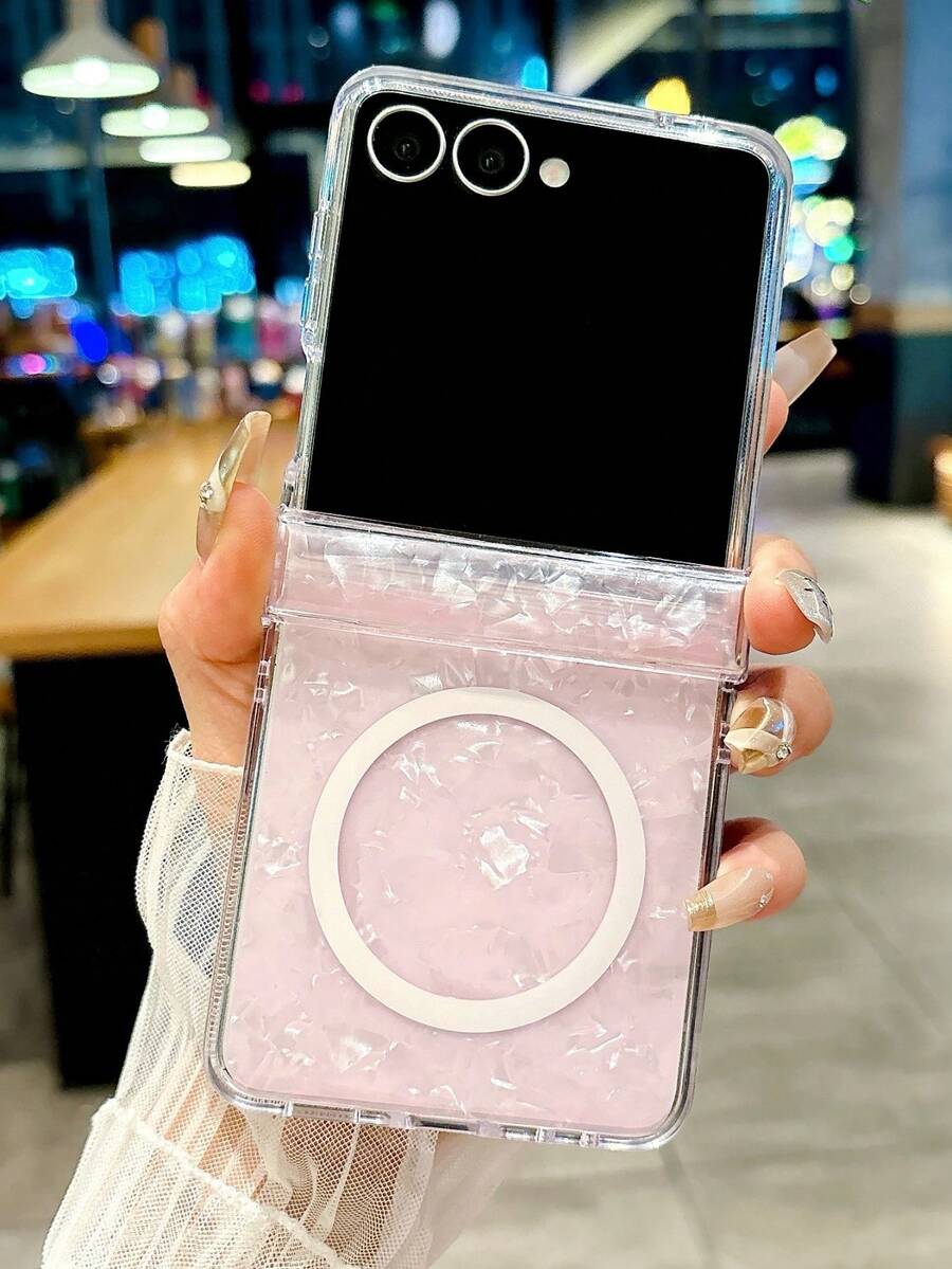Luxury Glitter Laser Aurora Shell Pattern Magnetic Wireless Charging Case Compatible With Samsung Z Flip6 7 Z Flip 5 4 Bumper Shockproof Protective Cover Waterproof Anti-Fall Scratch Resistant