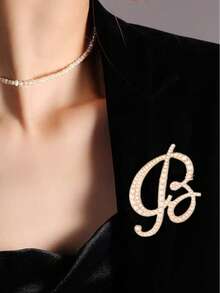 1pc 26 English Letter Pearl Brooch Pin, Fashion Versatile Clothing Anti-Slip Decoration, Scarf Clip, Shoes, Hat Accessory, Retro - Yellow Gold - View 27
