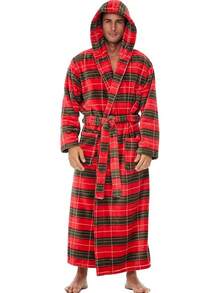 Mens Robe With Hood, Plush Fleece Hooded Mens Bathrobe, Big And Tall Bath Robe For Menhalloween - Autumn Harvest Plaid - View 3