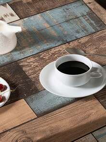 1pc Woodgrain Printed Tablecloth, Modern Polyester Rectangular/Round Waterproof Tablecloth, Digital Printing Suitable For Living Room, Outdoor Dining Table, Small Round Table - Black and White - View 8