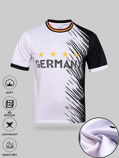 SURUIDA 1pc Germany Men's Soccer Jersey, White Sports T-Shirt Suitable For Team Matches