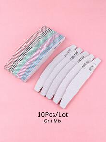 5pcs/10pcs Professional Nail Files, New Colorful Crescent Nail Files, Reusable Double-Sided Sandpaper Boards, 80/100/150/180/240 Grit Durable Zebra Nail Files, Suitable For Natural Nails/Acrylic Nails/Foot Care - Light Grey - View 7