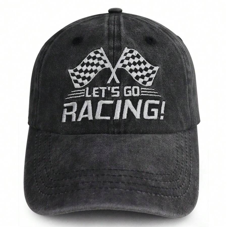 Race Car Hats For Men Women, Funny Adjustable Washed Cotton Embroidered Checkered Flag Racing Baseball Cap, Gifts For Friends Car Enthusiast Fans Driver Birthday Party Supplies Outdoor Sports - màu đen - Xem 1