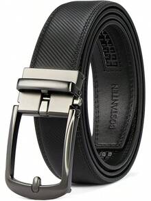 BOSTANTEN Belt Men Leather Reversible Belts Men 1 3/8 Casual Dress Pants, Two-In-One Belt - 012-斜紋黑色 - 查看 1