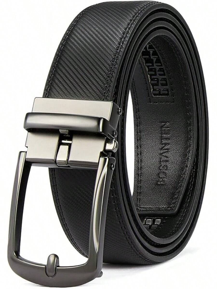 BOSTANTEN Belt Men Leather Reversible Belts Men 1 3/8 Casual Dress Pants, Two-In-One Belt - 012-斜紋黑色 - 查看 1