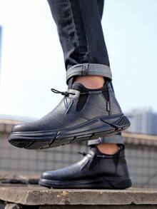 1 Pair Steel Toe Boots For Men Safety Work Boots For Women,Comfortable And Fashionable Protective Feet Work Shoes Puncture Proof Slip Climbing,Suit For Construction,Factory,Manufacturing Workers,Warehouse,Leather Upper Material High Top Excellent Heat Retention,Work Shoes Puncture Proof Autumn And Winter Men Shoes Best Work Shoes Chef Comfortable Shoes - Black - View 5