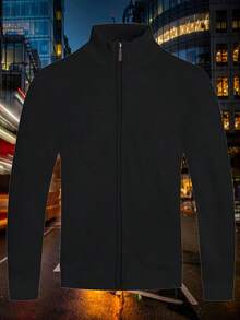 Homme Men's Simple LightweightStylish Casual Zip-Up Knit Sweater, Suitable For Autumn/Winter, Mock Neck Men, Men Knit Tops, Quarter Zip Sweater Men, Men S Sweater  Plain - màu đen - Xem 1