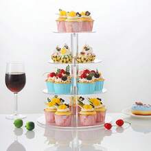 1pc Square Acrylic Cake Stand, Wedding Birthday Party Dessert Cupcake Display Rack - Transparent - View 6