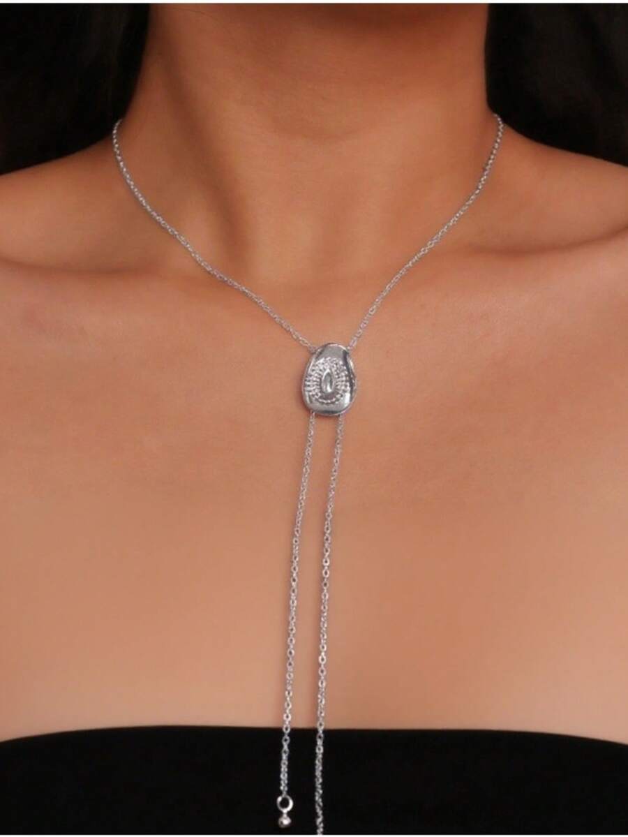 1pc Western Long Chain Necklace, Suitable For Outfit Matching, Gold-Color Cowgirl Hat Pendant Necklace - Silver - View 1