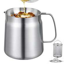 1.5L/2L Oil Filter Pot Kitchen Oil Filter Pot Cooking Oil Filter Pot, 304 Stainless Steel Oil Strainer Separator Grease Filter Container Pot Kitchen Cooking Tool With Strainer & Deep Fryer Basket & Dustproof Lid - Bạc - Xem 6