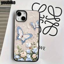 Fundas y carcasas protectoras con diseño de flores azules y orificios grandes, compatibles con phone 16 Pro, 16, 15 Pro, 14, 14 Plus, 14 Pro, 13, 13 Pro, 12 Pro y 11/11 Pro. Ideales para regalar en cumpleaños y celebraciones. - Negro - Ver 2