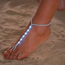Bohemian Style Luminous Bead Ankle Bracelet - Colorful Acrylic Resin Toe Ring Ankle Bracelet, Perfect For Beach Vacations And Holiday Celebrations - Màu xanh lam - Xem 2