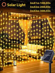 1pc Solar Outdoor String Lights Solar LED Curtain Light Garland Fairy Light With 8 Modes 300,200,100LED Solar Copper Wire LED Light For Wedding, Party, Outdoor Camping,Halloween,Christmas Decor Solar Twinkling Lights For Garden, Window,Yard,Patio,Christmas Tree,Wall Decor Lamp - Solar - View 2