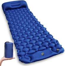 Colchoneta Inflable para Camping, Colchoneta Inflable para Dormir con Bolsa de Almacenamiento y Almohada Incorporada, Colchoneta Inflable Portátil con Bomba de Pie Incorporada, Adecuada para Senderismo y Viajes WEAGP - verde - Ver 1