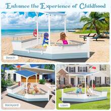 Lifezeal Fir Wood Sandbox With Sloping Canopy Liner Multiple Seats Large Storage Space - Multicolor - View 6