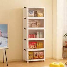 Multipurpose Cabinet With Lid And Wheels Foldable Organizer Box Wardrobe With 5 Shelves - 白色 - 查看 3