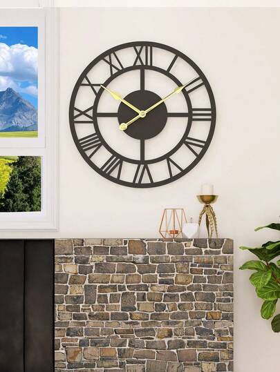 1pc Large Industrial Wand Klok Roman Numerals, Silent Indoor Non Ticking Vintage Clock, Retro Metal ative Zwart Art Battery Powered, Home, Kitchen, Cafe, Hotel, Office Home Room