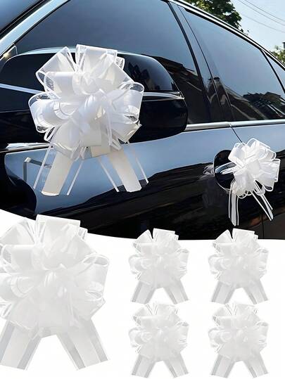 Wedding Car Decorative Bows - White Elegant Wedding Car Decorations, Wedding Decoration Ribbons,Stair Decor Ribbons, Handle Decor, Wedding Gift Decorative Bows, Durable Reusable Decorative Bows For Chairs, Gift Wrapping, Birthday Parties & Home Crafts, Suitable For Wedding Table & Chair Decor, Gift Decoration,Packaging Box Or Flower Decoration,Anniversary Gift Decoration
