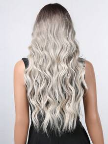 26 Inch Long Wavy Grey Ombre Wigs With Bangs And Highlights Synthetic Wigs For Women For Ordinary Work, Life, Dance Parties And All Occasions Use