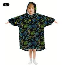 1pc High Permeability Printed Thickened Flannel Single Layer Hooded Sweatshirt, Video Game Controller & Space Pattern Wearable Blanket, Warm & Windproof Fleece Robe For Boys, Autumn/Winter - Multicolor - View 17