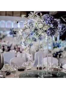 1pc Acrylic Square Flower Stand, Transparent Column Vase Holder, Geometric Centerpiece For Wedding, Tabletop Flower Rack, Home Gathering, Wedding Party Decor, Wedding Stage Floral Display