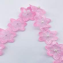 串珠蕾丝花边花卉刺绣丝带配珍珠 - 1 码，适用于 DIY 缝纫、工艺品、婚礼装饰和服装配饰（无轴） - 彩色 - 查看 12