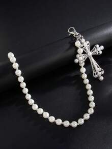 1Pc Fashion Personality Cross Baroque Imitation Pearl White Ladies Beaded Waist Chain Suitable For Daily Casual Gatherings - 白色 - 查看 2