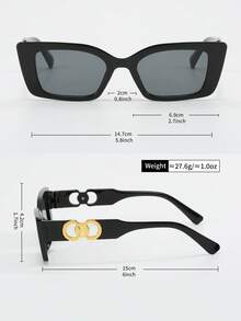 2 件方形框架链条装饰眼镜，时尚黑色奢华时尚眼镜，适合海滩、日常生活、度假、户外旅行，适合夏季海滩度假、户外、旅行 - 黑色 - 查看 12