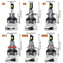TOAUTO 2 件超亮 LED 汽车前灯和雾灯，35000lm，200W，高强度 6500K 白光，耐用铝制结构，自动四铜管涡轮汽车前灯，兼容 H11 H4 H7 H1 9005 9006 - 白色 - 查看 2
