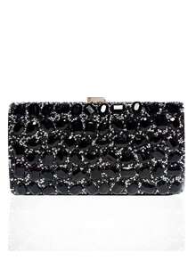 Bolsa clutch de luxo com cristais, elegante bolsa estilo cheongsam, bolsa transversal decorada com strass, perfeita para festas, casamentos, formaturas e eventos formais. - Preto - Ver 2