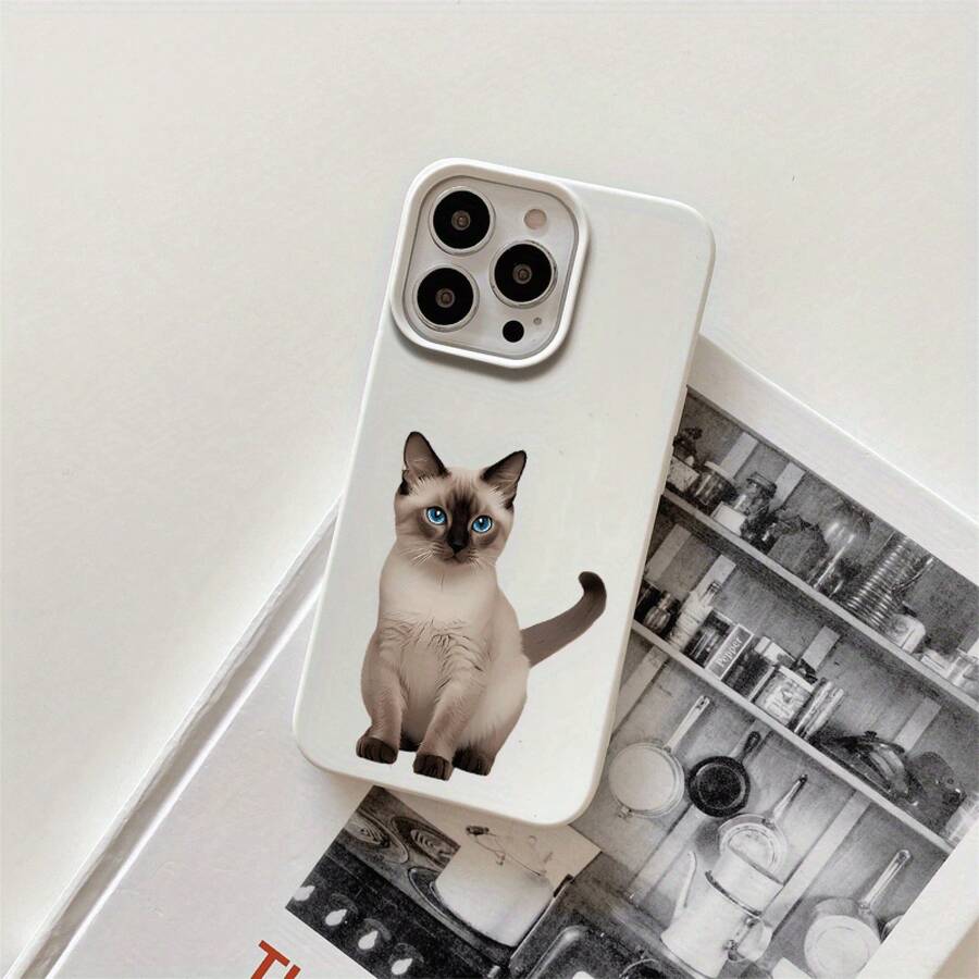 Funda protectora para phone con orificios grandes, diseño de imitación de siamés, compatible con phone 16 Pro, 16, 15 Pro, 14, 14 Plus, 14 Pro, 13, 13 Pro, 12 Pro y 11/11 Pro. Regalos para cumpleaños y celebraciones. - Blanco - Ver 1
