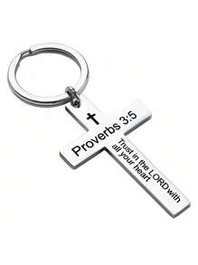 1pc Cross Stainless Steel Keychain Jewelry Faith Proverbs Gift For Men Women Christmas Gift Gift Ideas