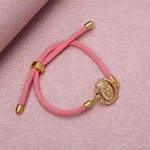 2025 Vintage Versatile Copper Oval Shape Rainbow Zirconia Virgin Mary Adjustable Red Pink Black Rope Bracelet Women Jewelry - Gold - View 3