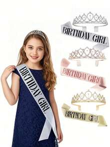 2Sets Birthday Sash Rhinestone Birthday Crown Girls Birthday Tiara,Birthday Gifts For Birthday Party Supplies - Multicolor - View 5