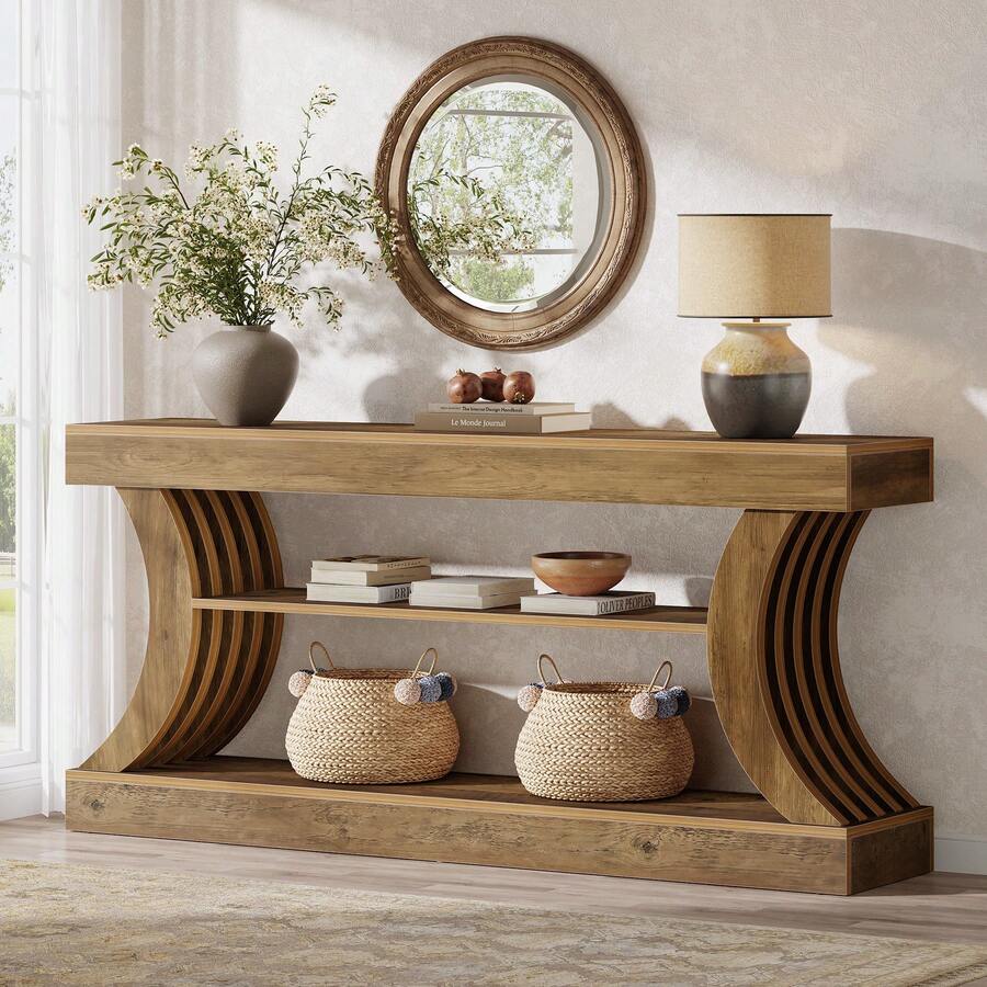 Tribesigns 70.9-Inch Long Farmhouse Entryway Console Table With Storage, 3-Tier Wooden Couch Table Behind Sofa, For Entry, Entrance, Hallway, Foyer, Living Room, Rustic Brown - Brown - View 1