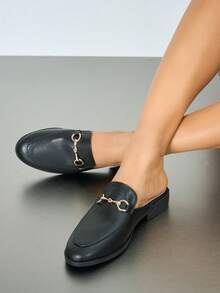 Giày mules nữ mũi tròn, kiểu dáng casual Anh Quốc, giày cao cổ, giày slip-on đa năng, thanh lịch và thoải mái cho sinh viên, màu đen. - màu đen - Xem 1