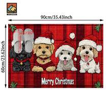 1 set/1 pièce/2 pièces Tapis de salle de bain antidérapant à motif de chiot d'hiver et de Noël, en matériau imitation cachemire, avec décoration en peluche, convient pour la salle de bain, l'entrée, la cuisine et autres occasions, lavable en machine, décoration de fête, peut être offert en cadeau