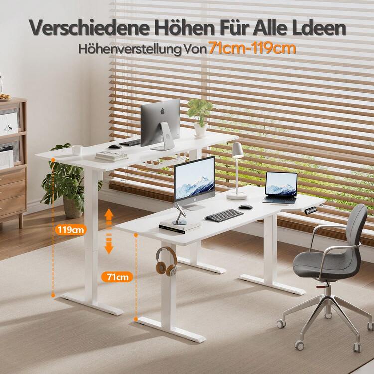 Devoko Gunji 160/180 Cm Height Adjustable Desk, L-Shaped Electric Standing Desk, Height Adjustable, Electric With 4-Function Memory, Ergonomic Gaming Table With Cable Management Tray, Hooks - 查看 4