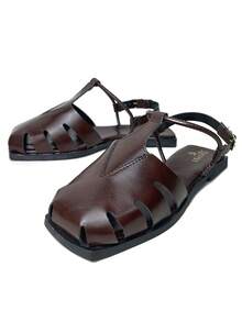 Women's Flat Sandals, Closed Toe, Comfortable, Fashionable, With Buckle Ref. 034/10 - Rỉ Nâu - Xem 1