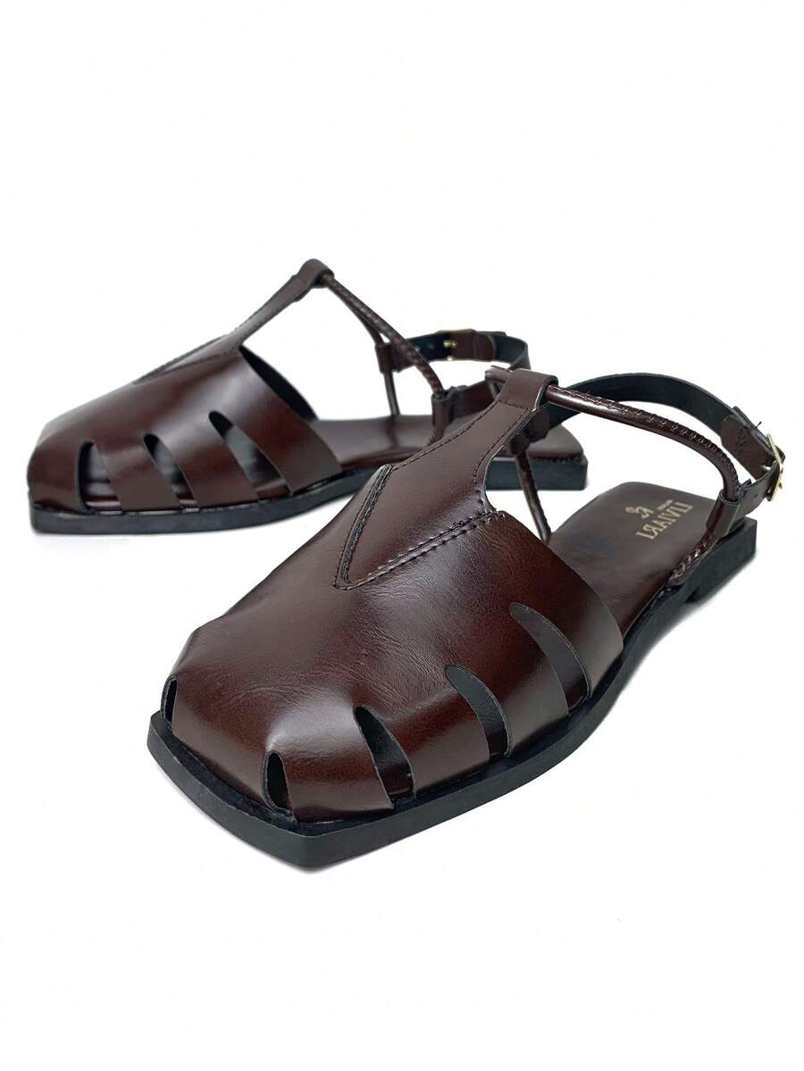 Women's Flat Sandals, Closed Toe, Comfortable, Fashionable, With Buckle Ref. 034/10 - Rỉ Nâu - Xem 1