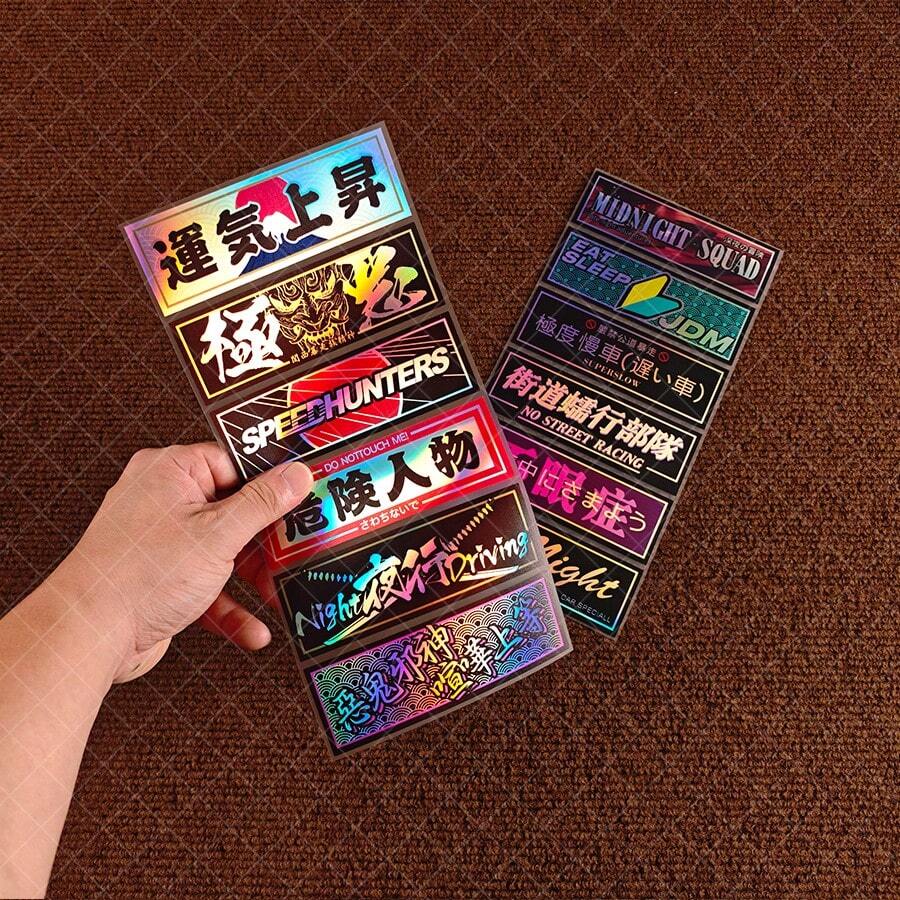 6 miếng dán xe máy phong cách JDM Nhật Bản, chế tác bằng laser, chống thấm nước và chống trầy xước, thích hợp cho ô tô, xe máy, xe điện, thân xe, cửa sổ bên, cản xe, miếng dán tự làm bền và dễ dán