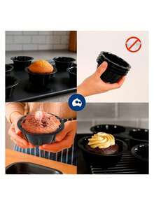 Set mini moldes repostería silicona antiadherente horno galletas cupcakes muffins juego hornear cocina fácil limpieza resistente - Negro - Ver 5